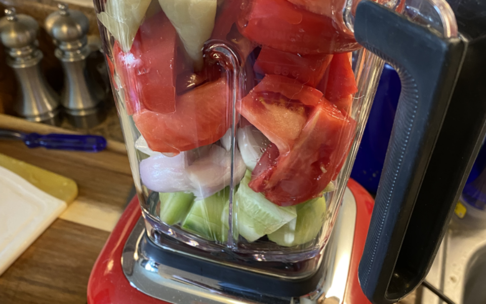 Gazpacho ingredients before blending