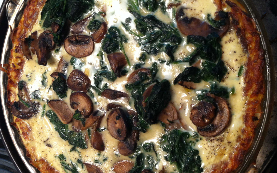 Spinach and Mushroom Quiche with Potato Crust